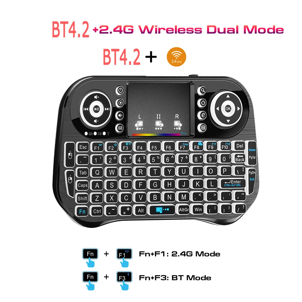 Bluetooth Wireless Mini Keyboard Backlit 2.4G USB English Russian French Spanish Portuguese Arabic Hebrew for Android TV Box PC 3