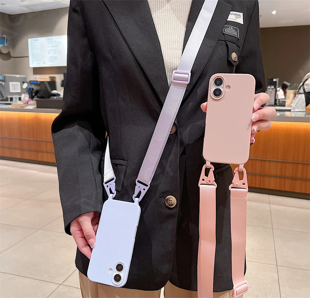 Crossbody Necklace Lanyard Cord Soft Silicone Phone Case For iPhone 16 15 13 11 12 14 Pro Max XS XR X 7 8 Plus Shockproof Cover_voghion.com