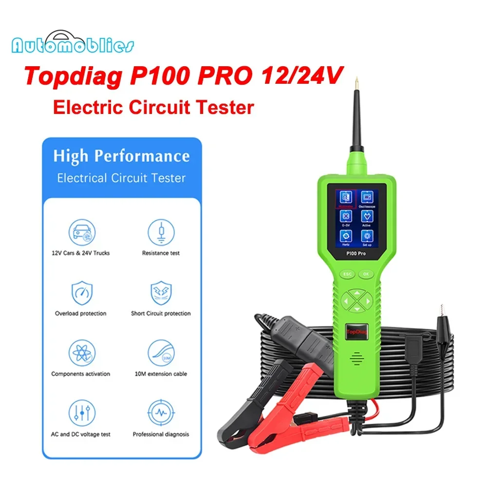 Voltage Tester Pen Battery Monitoring Tester Topdiag P100 Pro Power Probe 12V 24V Car Truck Electric Circuit Tester Probe Car Battery Tester Automotive Tool PKPS100
