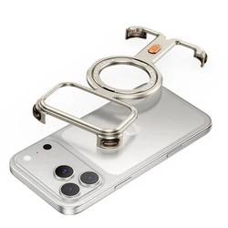 Magnetic Shockproof Phone Case with 360° Rotating Ring Kickstand and Magsafe Compatibility - iPhone 17 Pro (Titanium)