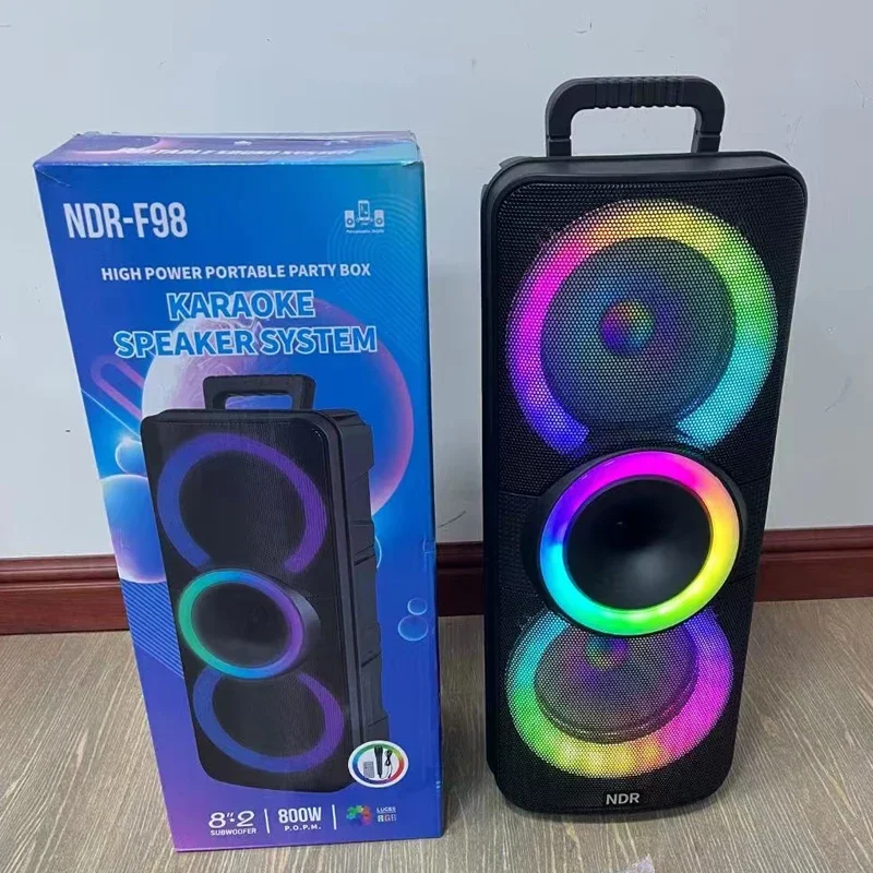 800W Dual 8 Inch Flame Lamp Outdoor Audio Karaoke Partybox RGB Bluetooth Speaker Colorful LED Light with Mic Remote Subwoofer FM