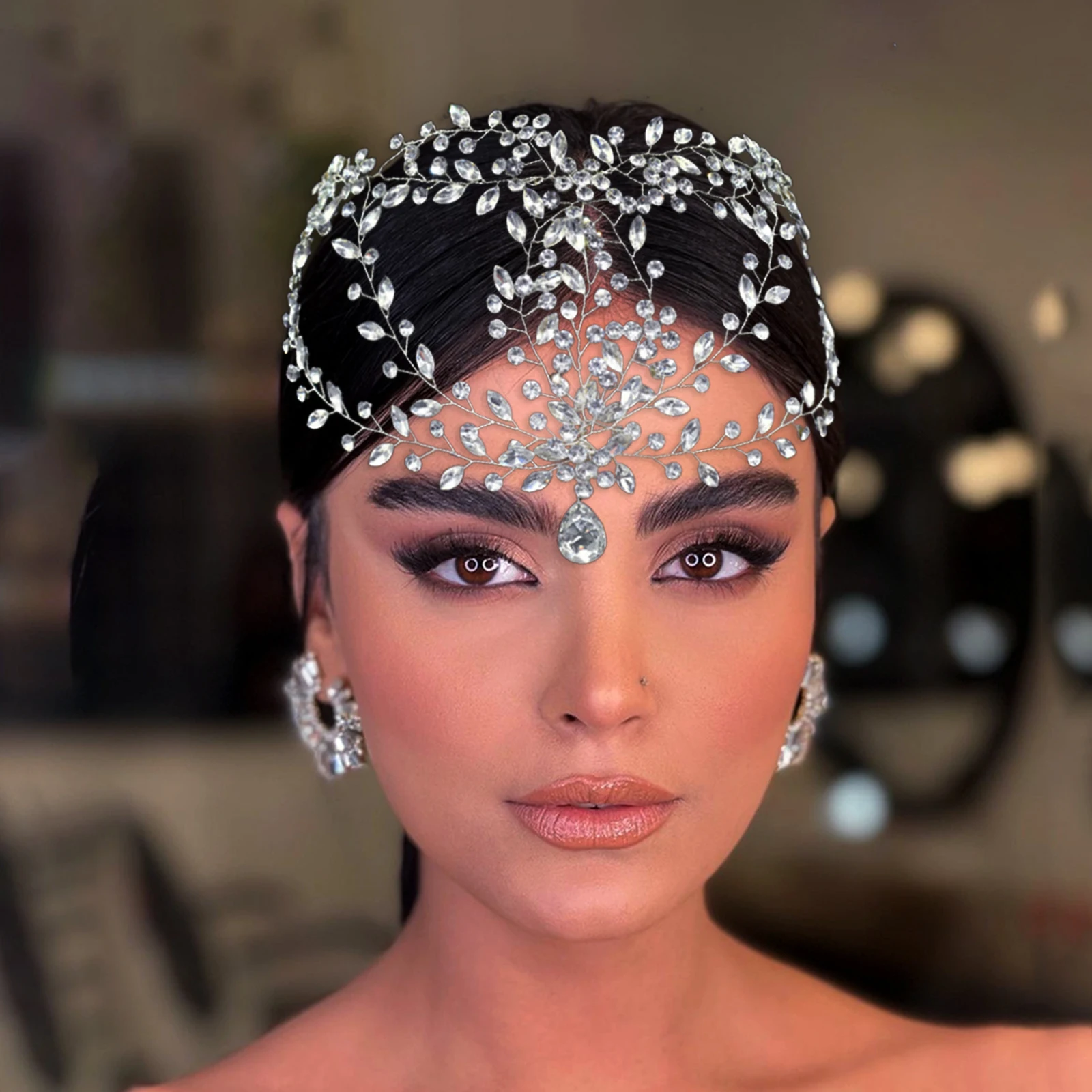 

A489 Crystal Bridal Headpieces for Wedding Rhinestone Forehead Headband Hair Accessories for Bride Women Headdress Party Tiara