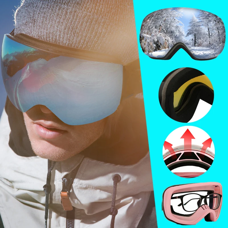 Men Women Ski Goggles Snow Glasses Uv400 Protection Antifog Double