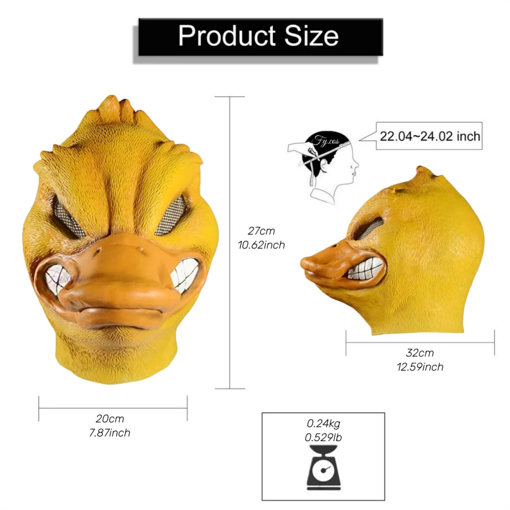 Angry Yellow Duck Mask Cosplay Rubber Animal Latex Helmet Unisex Full Face Headwear Halloween Masquerade Party Costume Prop