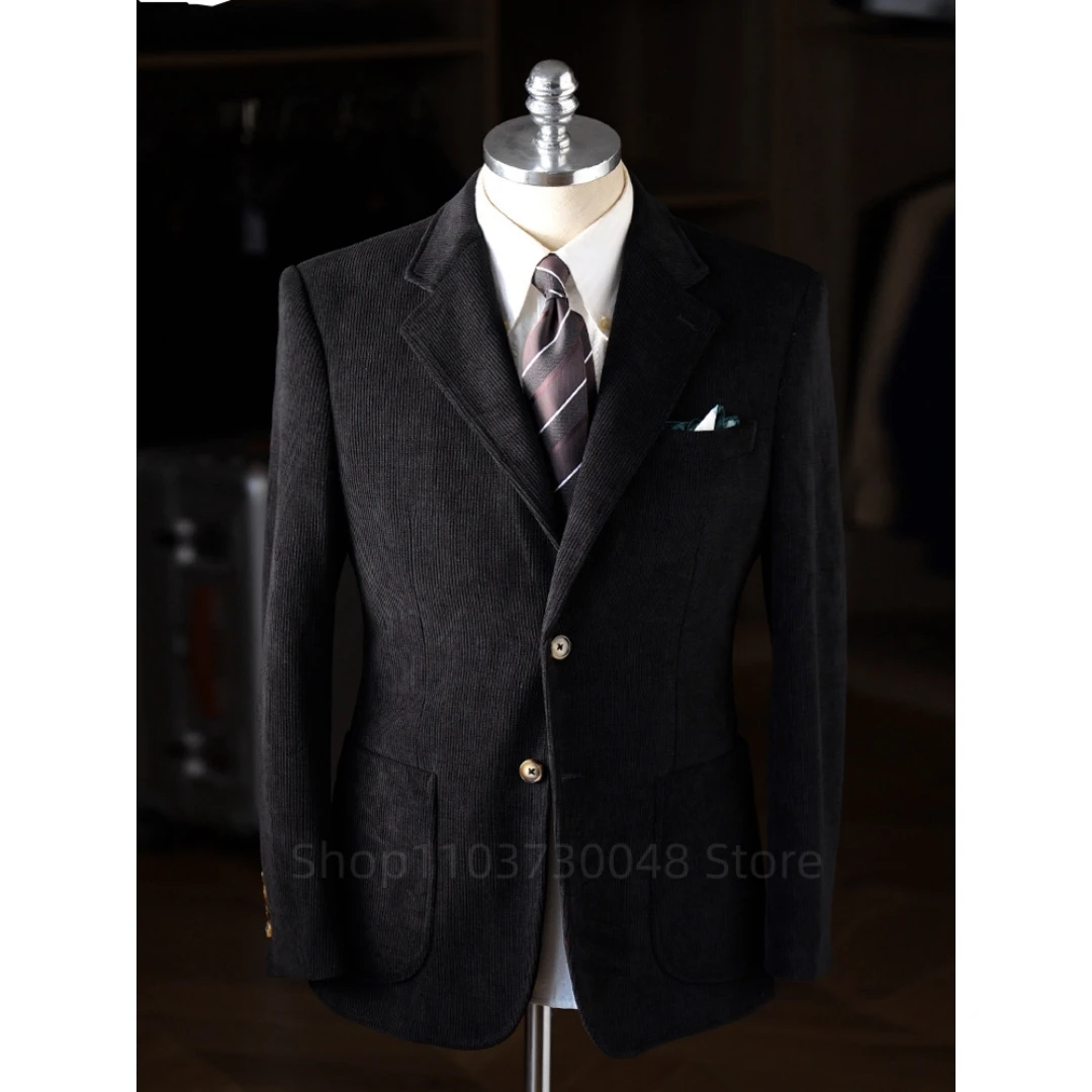 Formal Men's Khaki/Black Slim Fit Suit Blazer Wick Cotton Business Work Coat Notch Lapel Autumn Winter Casual Fashion Outwear