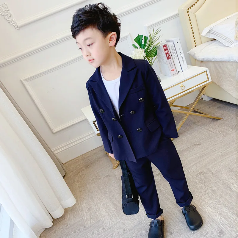Wedding Ceremony Khaki Suit For Kids New Sky Blue Children Formal Blazers Clothes Good Quality Cotton Baby Boys Handsome Suit