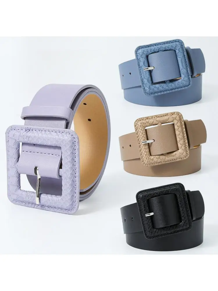 

Новинка 2023, черный верблюжий фиолетовый винтажный ремень с классической пряжкой, женский ремень в стиле Джокер, широкий женский ремень в стиле ретро, квадратный ремень