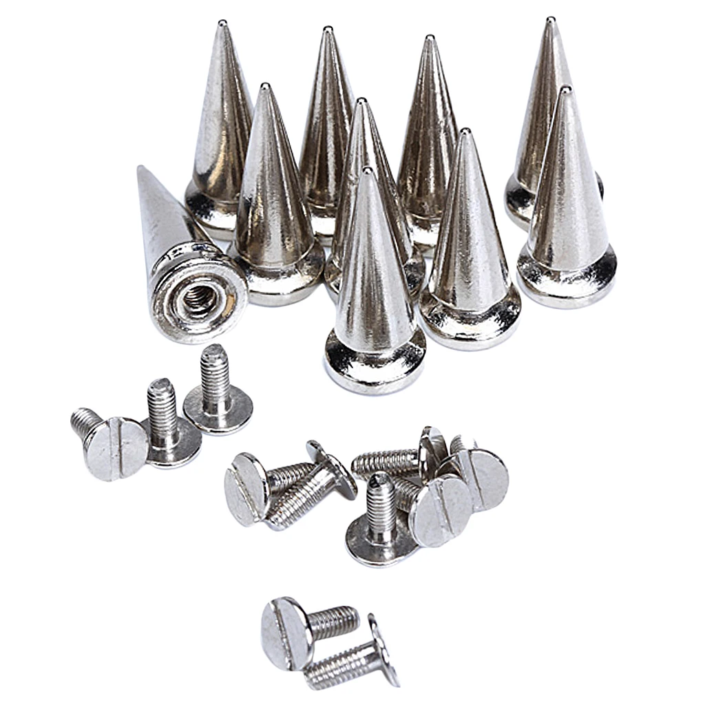 Metal Cone Stud Punk Belt Bag Leathercraft Clothes Rivet Silver, 10 Sets