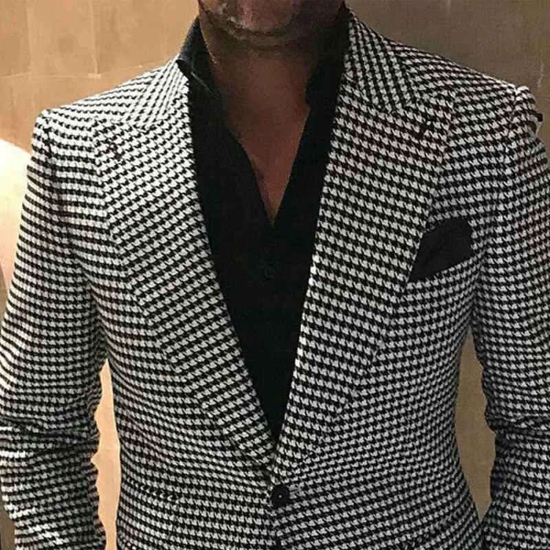 Plaid Men Suits For Wedding 2 Pieces Houndstooth Checkered Groom Tuxedos Male Fashion Clothes Costume Homme Jacket With Pants