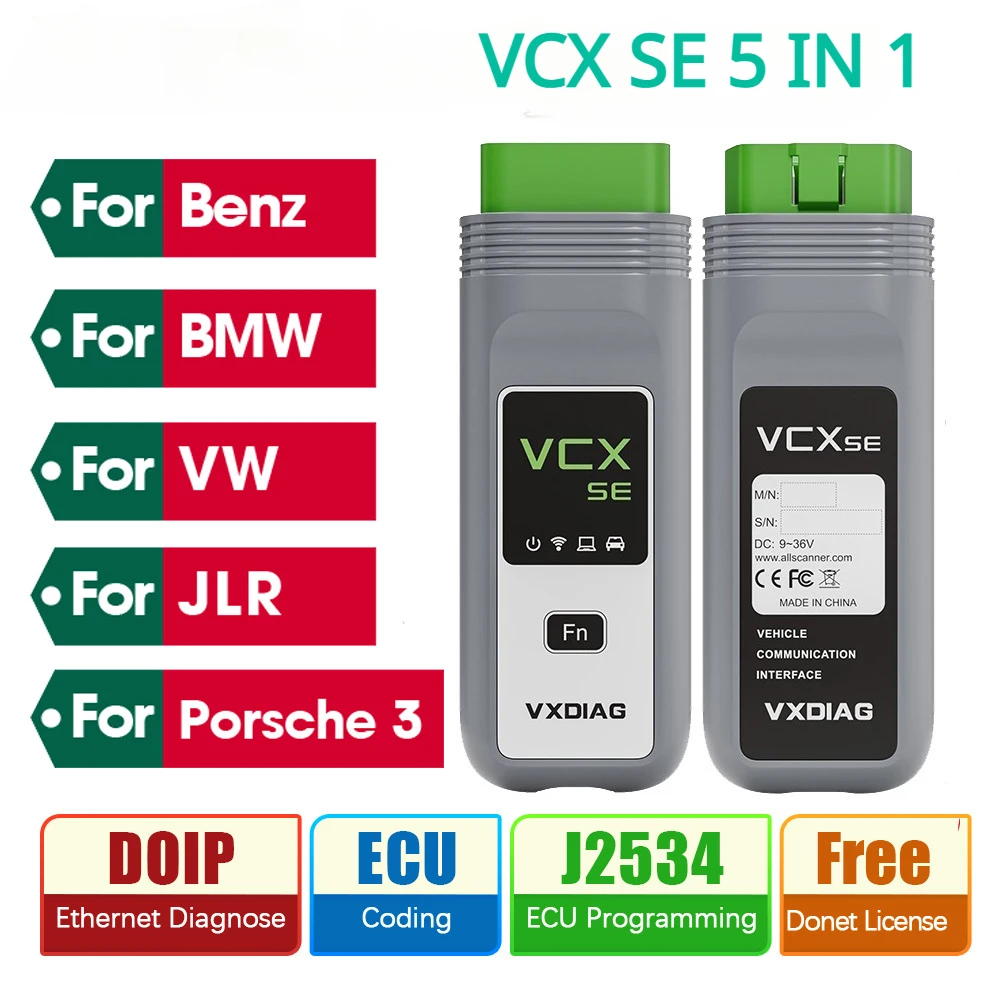 

VXDIAG VCX SE 5 in 1 OBD2 Car DoIP Diagnostic Scanner OEM J2534 Programming for Benz BMW VW JLR Porsche 3 Coding Free License