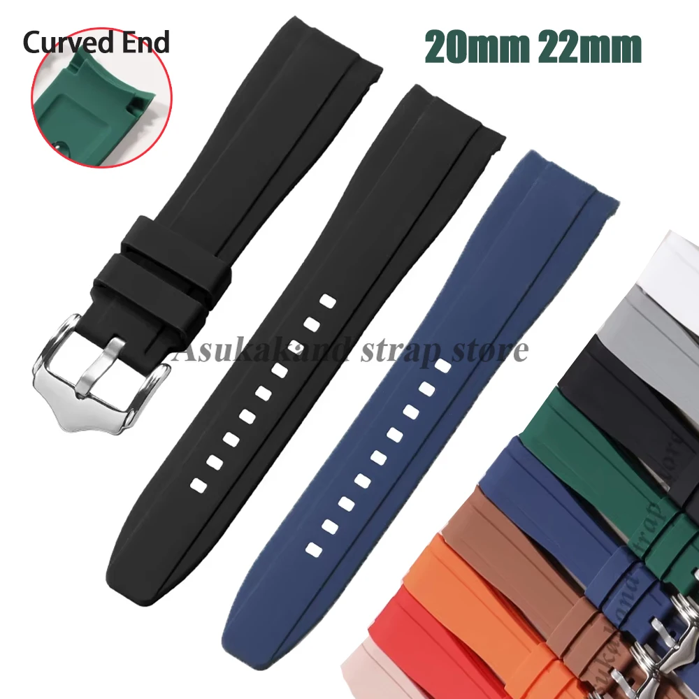 High-Quality Waterproof Curved End Silicone Watch Band - 20mm/22mm Rubber Strap