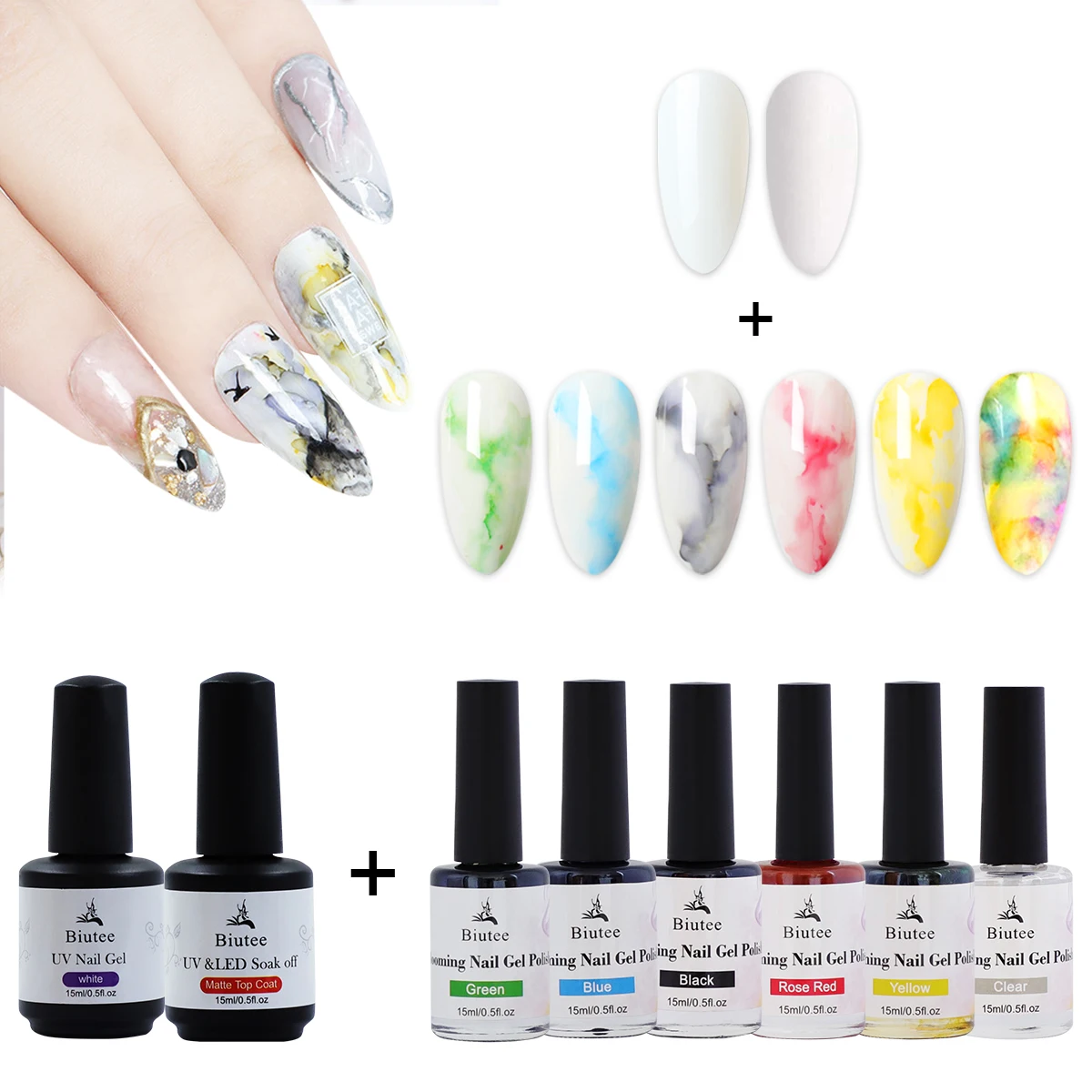 

Biutee 15ml Watercolor Ink Polish Blooming Nail Varnish DIY Nail Gel Decoration Salon Smoke Effect Bubble Varnish Nails Decor