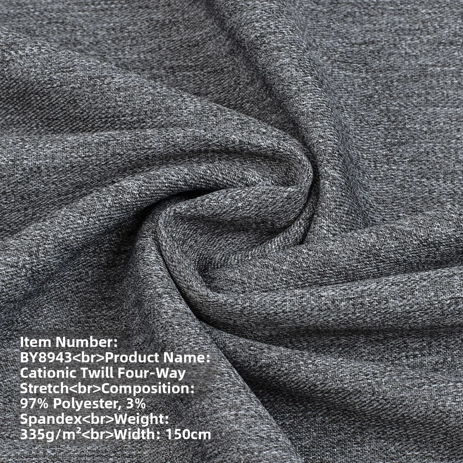 신축성 있는 셔틀 직조 폴리에스터 카티오닉 트윌 원단 335g 가을 겨울 시뮬레이션 청바지 원단 클래식 스타일