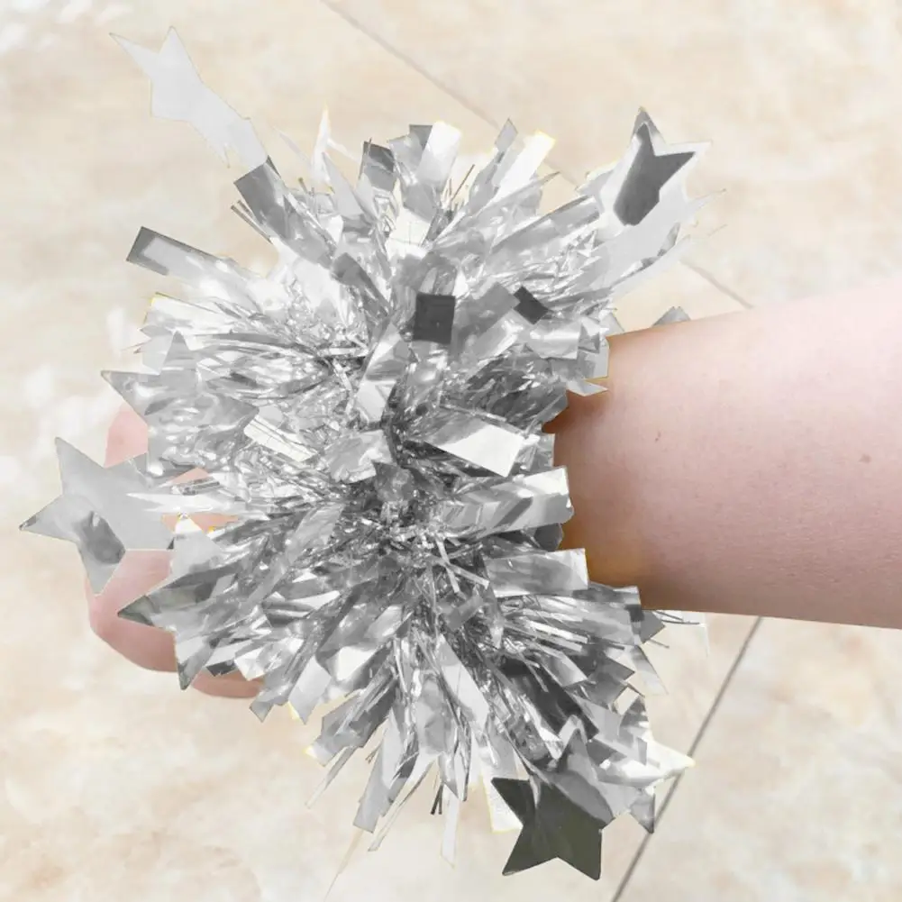 6Pcs Metallic Pom Poms Cheerleading Elastic Hair Ropes Stage Performance Elastic Band Bracelet with Star Decor Celebration Volle