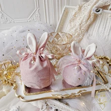 

1pc Velvet Drawstring Bag Cartoon Bunny Ears Candy Bag Easter Eggs Storage Bag Jewelry Organizer Wedding Birthday Party Supplies