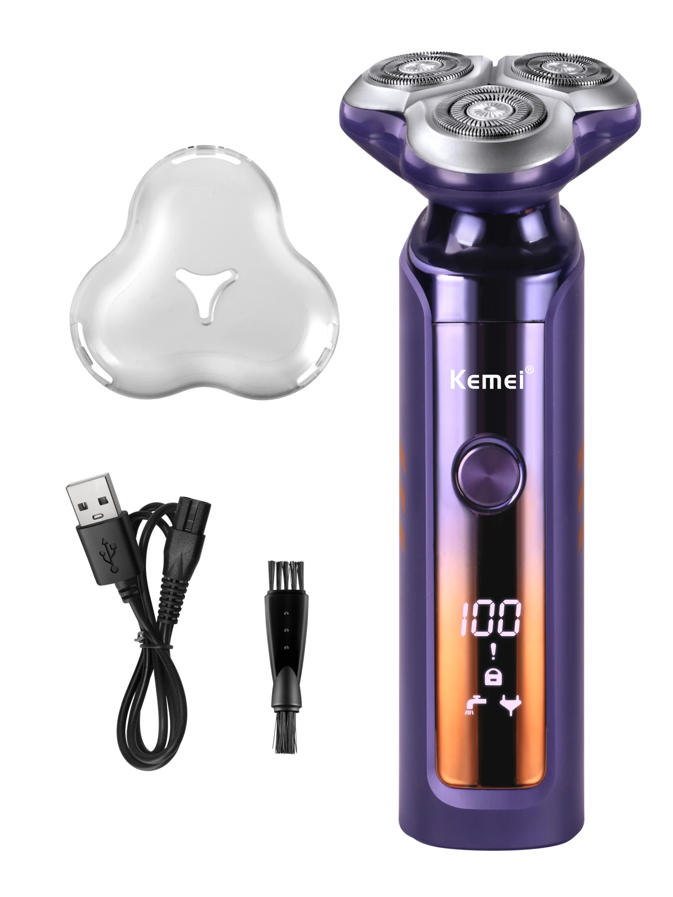 

Kemei электробритва IPX6 Водонепроницаемый с USB зарядным ЖК-дисплеем Мужской Для лица бритва тройной вращающийся электробритва