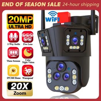 Ultra 20MP 10K WIFI Surveillance Camera Outdoor Five Lens Camera PTZ 20X Zoom Smart Home AI Human Tracking Wireless CCTV Camera