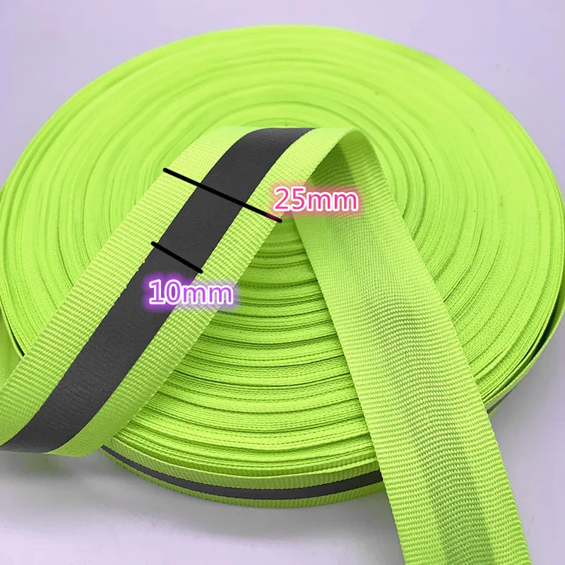 10mm 15mm 20mm 25mm 50mm Fluorescent Green Safety Reflective Sew on Fabric Tape Strap Vest Webbing 5 Yards reflective tape