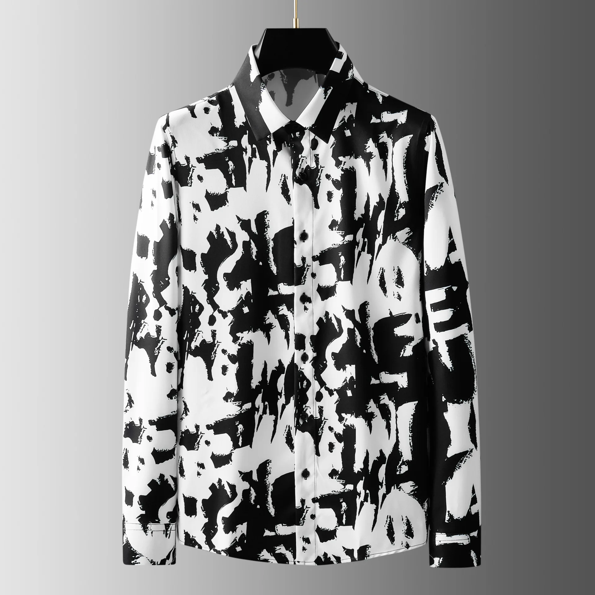 

Рубашка мужская с длинным рукавом, повседневная с принтом граффити, надпись «анти-морщины», не требует глажки