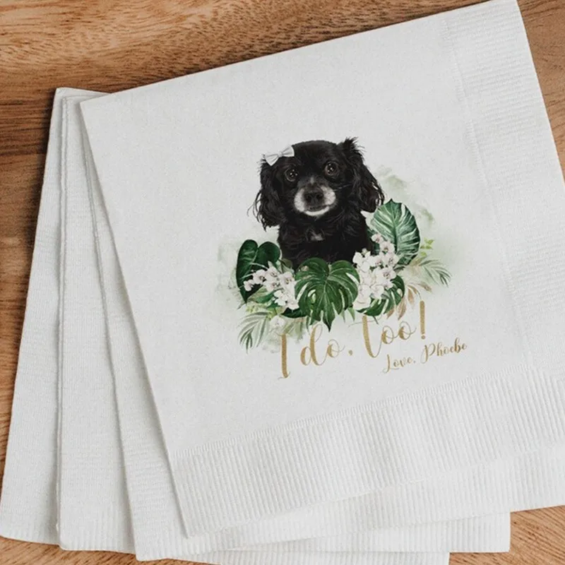 

50pcs Custom wedding Cocktail Napkin Dogs PNG Wedding Table Decor Pets Napkin Template Watercolor Wedding Dogs Rustic Wedding