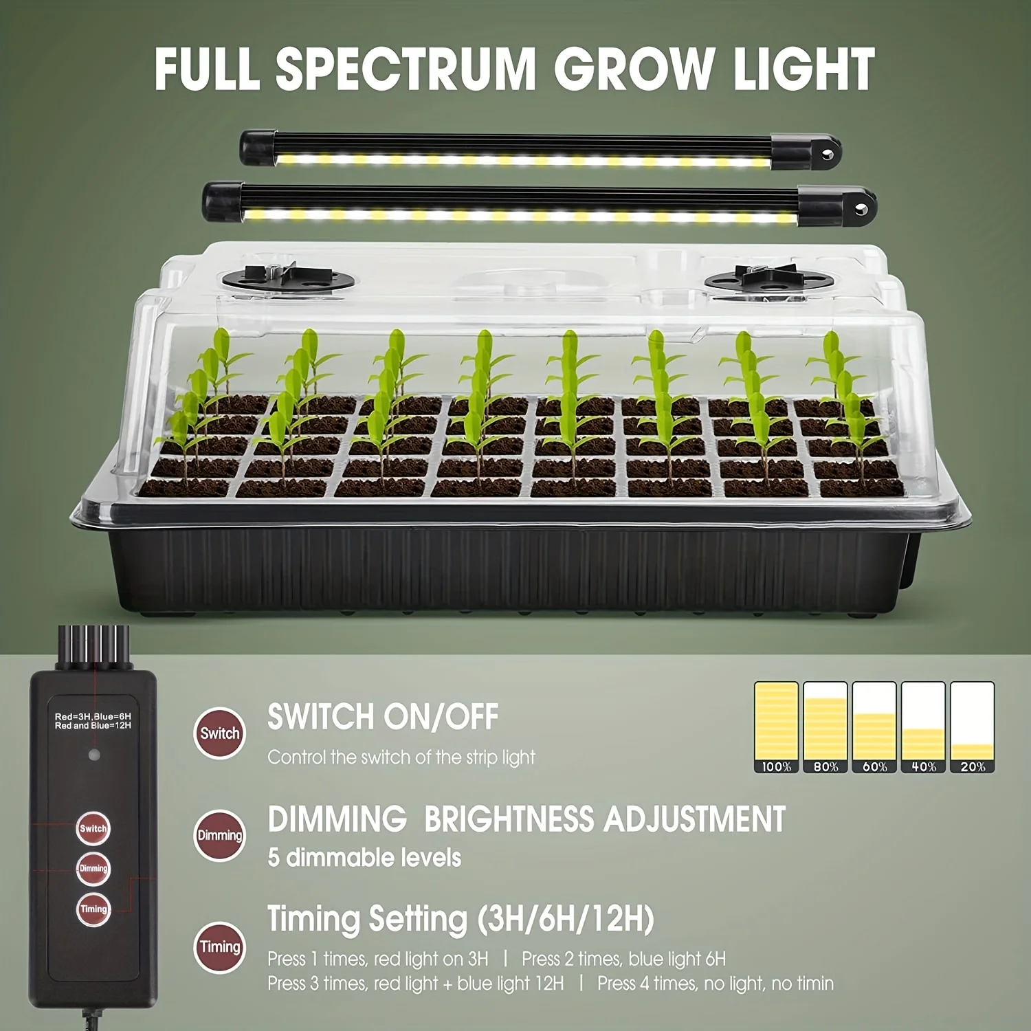 2-Pack Seed Germination Trays 80-Cell Kit W/ LED Grow Lights Timer Ideal for Home Gardening & Greenhouses seed starter tray seedling tray
