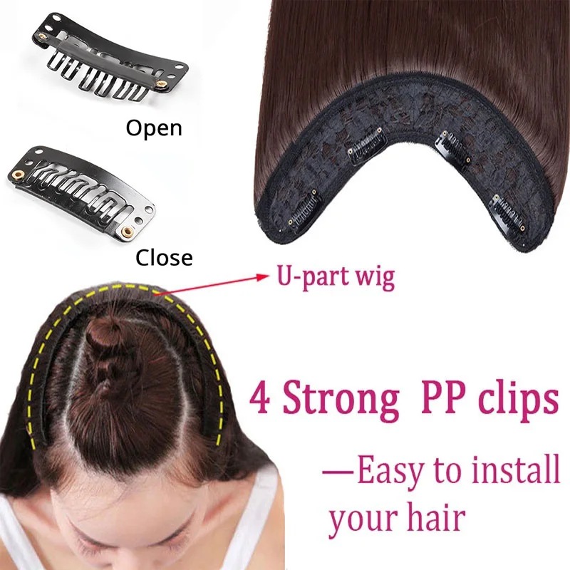 24Inch Synthetic Long Straight One Piece Hair Extension 4 Clips V-shaped Hairpiece for Women