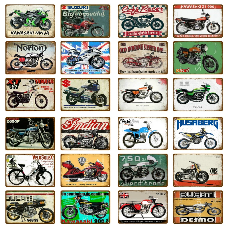 Classic Motorcycle Plate Garage Decorative Plaque Metal Signs Motor Brand Vintage Tin Sign Man Cave Wall Collection Decor YJ195