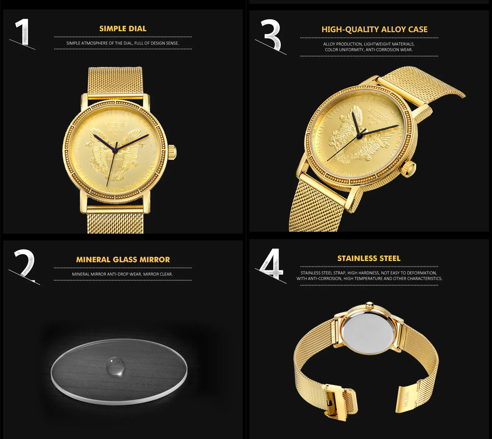 Luxus-Business-Uhr für Männer, Gold, Stahl, Mesh-Armband, Herren-Quarzuhr, wasserdicht, Armbanduhr 2032_voghion.com