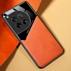 Leather Texture Phone Case with Magnetic Car Mount Holder - Stylish Protective Cover for OnePlus 12R (Orange)