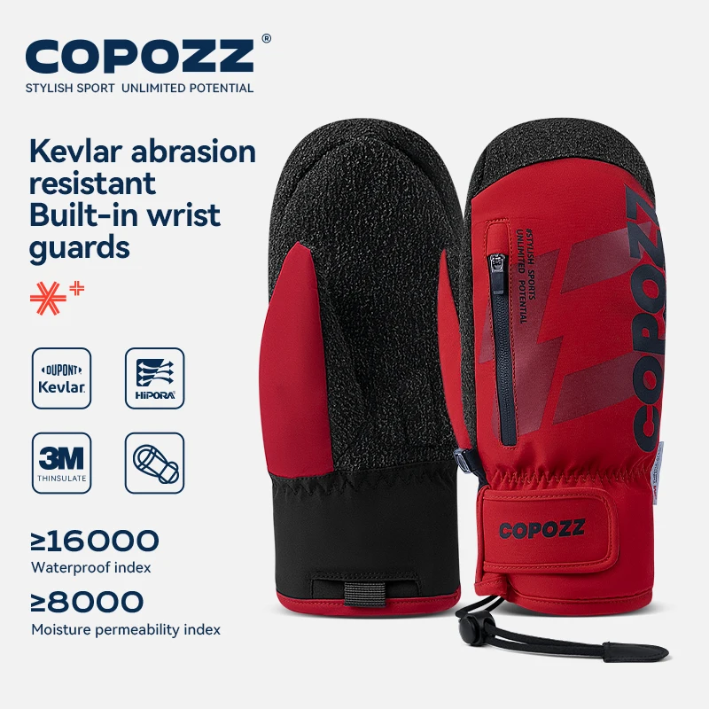 COPOZZ Kevlar Thicken Ski Gloves Winter Men Women 3M Thinsulate Thermal Snowboard Gloves Waterproof Warm Mittens Ski