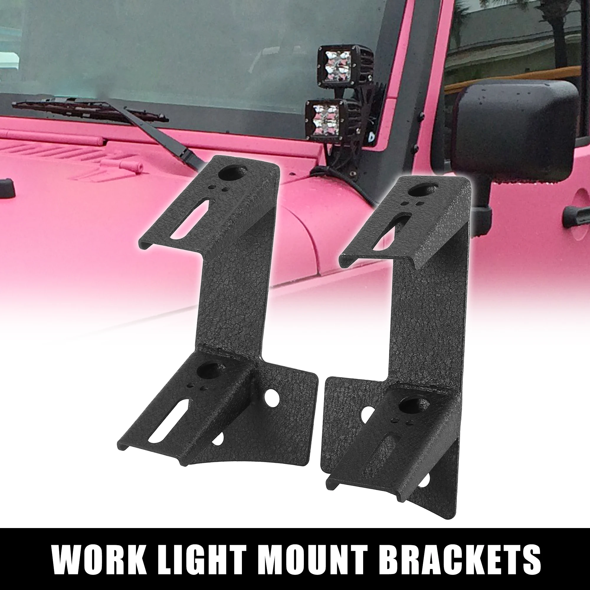 

UXCELL 1 Set Windshield Hinge Dual a Pillar Black Metal Work Light Mount Brackets for Jeep Wrangler JK 07-17
