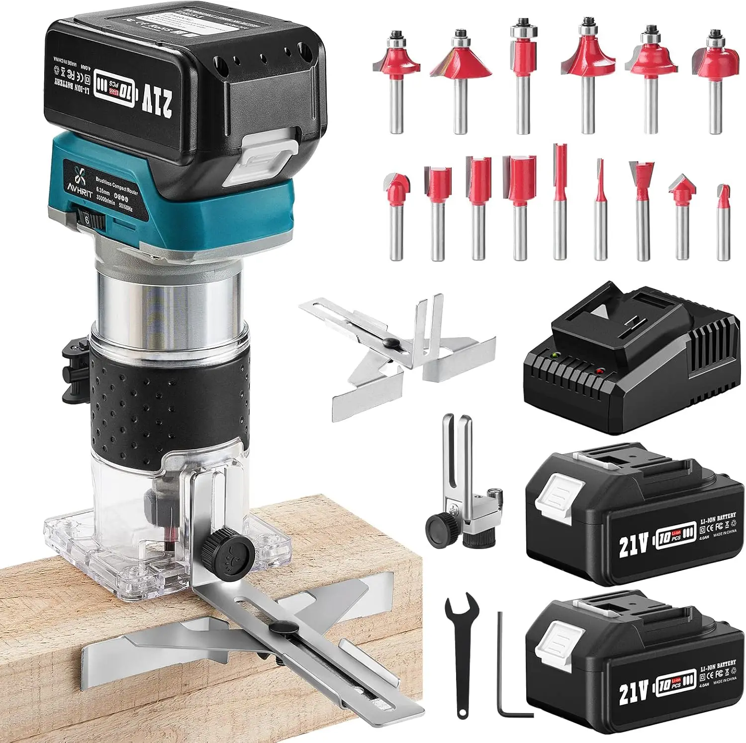 Cordless Compact Router Wood Router Tool With 2PCS Batteries 21V Brushless Portable Handheld Palm Routers for Woodworking