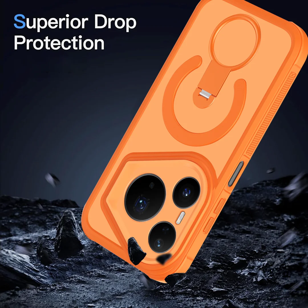 Matte Rotating Bracket Shockproof Case with Contrast Color and Non-slip Grip