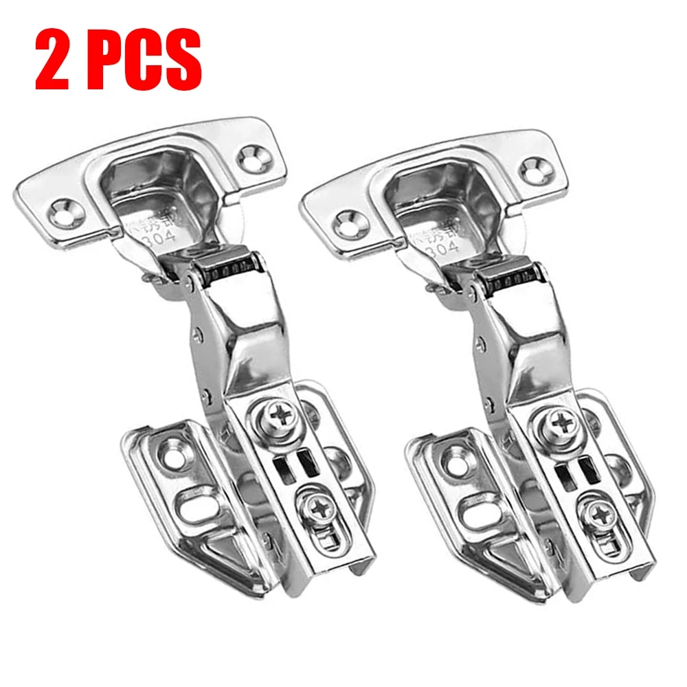 Stainless Steel Door Hinges 2 Pcs Stainless Steel Cabinet Door Hinges Hydraulic Damper Buffer Soft Close Quiet Wardrobe Door Concealed Hinges with Screws