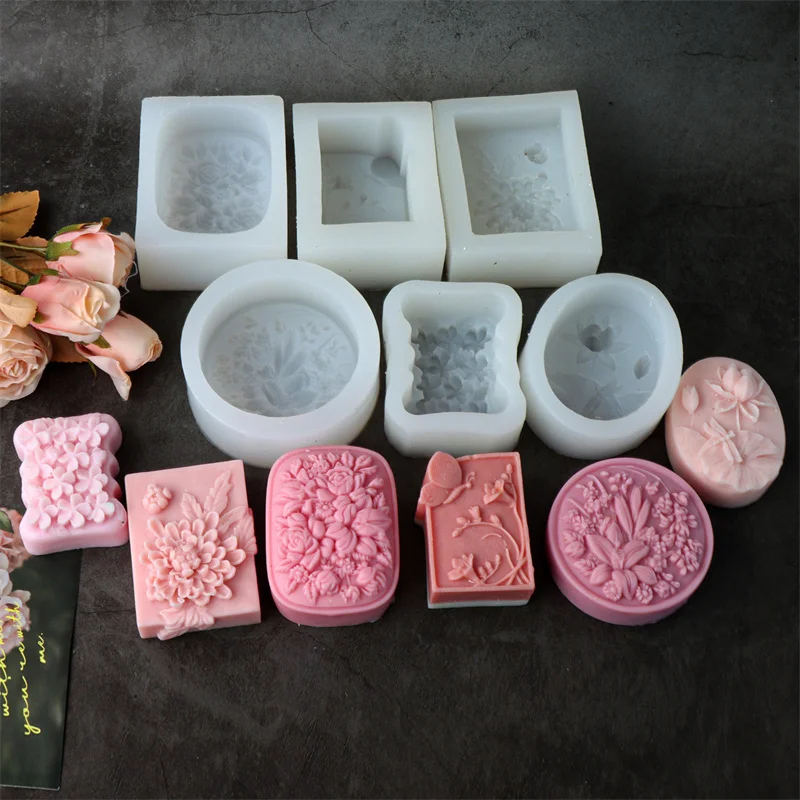 Flat floral pattern relief silicone soap mold DIY lily peony floral fragrance soap make tool silicone mold