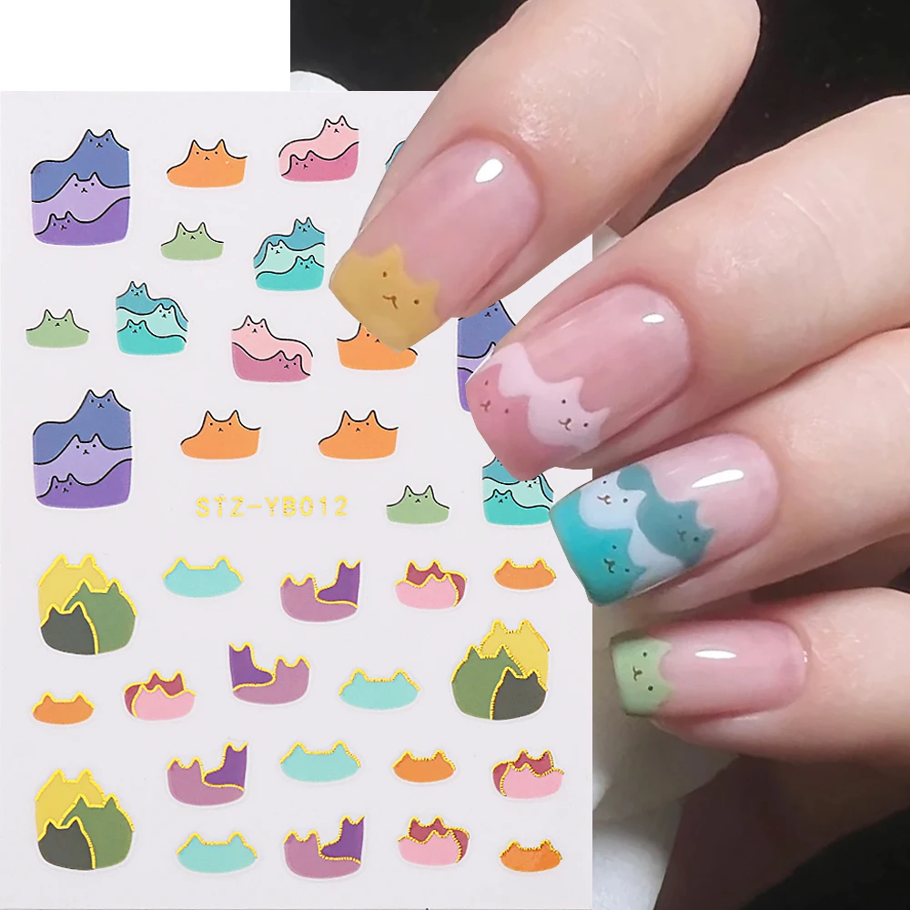 3D Cartoon Cats Nail Art Stickers Kawaii Animals Gold Lines Sliders For Nails French Designs Manicure Decoration LEBSTZ-YB012