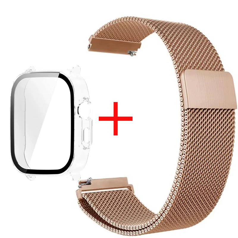 Premium PC Protector Case with Stainless Steel Milanese Loop Wristband and Screen Protect Cover