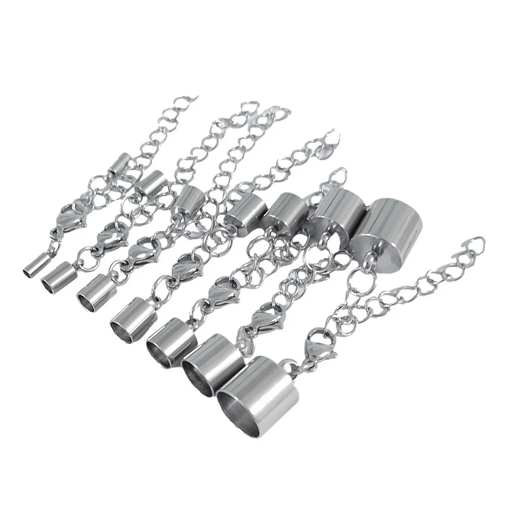 

3 Pieces Stainless Steel Cord End Cap Clasps with Lobster and Extender Chain Bracelet Necklace Making 2mm 3mm 4mm 8mm