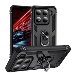 Shockproof Armor Bumper Case with Car Magnetic Holder Ring and Enhanced Protection for Xiaomi 15 (Black)