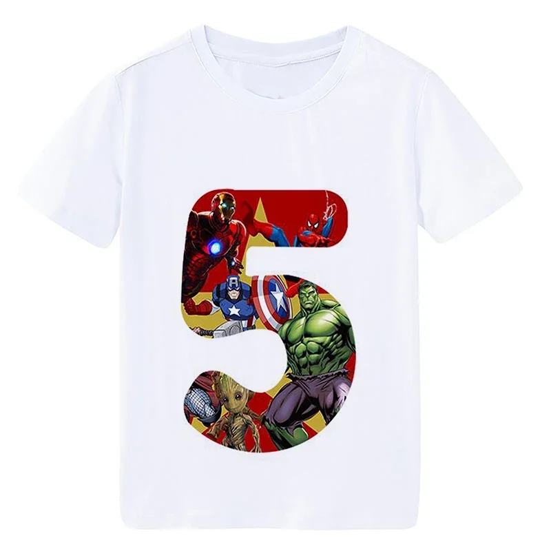 thumbnail image 1 of Camiseta de algodón con dibujos animados para niña, ropa de fiesta de cumpleaños de Disney Marvel, camiseta para niños, número 1, 2, 3, 4, 5, 6, 7, 8 y 9, camiseta de cumpleaños de héroe para niña, 1 of 5