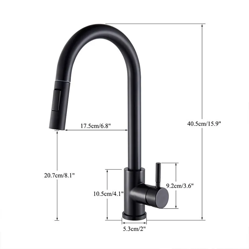 Black Kitchen Faucet Flexible Pull Out 2 Modes Nozzle Hot Cold Water Mixer Tap Deck Mounted Sprayer and Stream SUS 304 Faucets images - 6