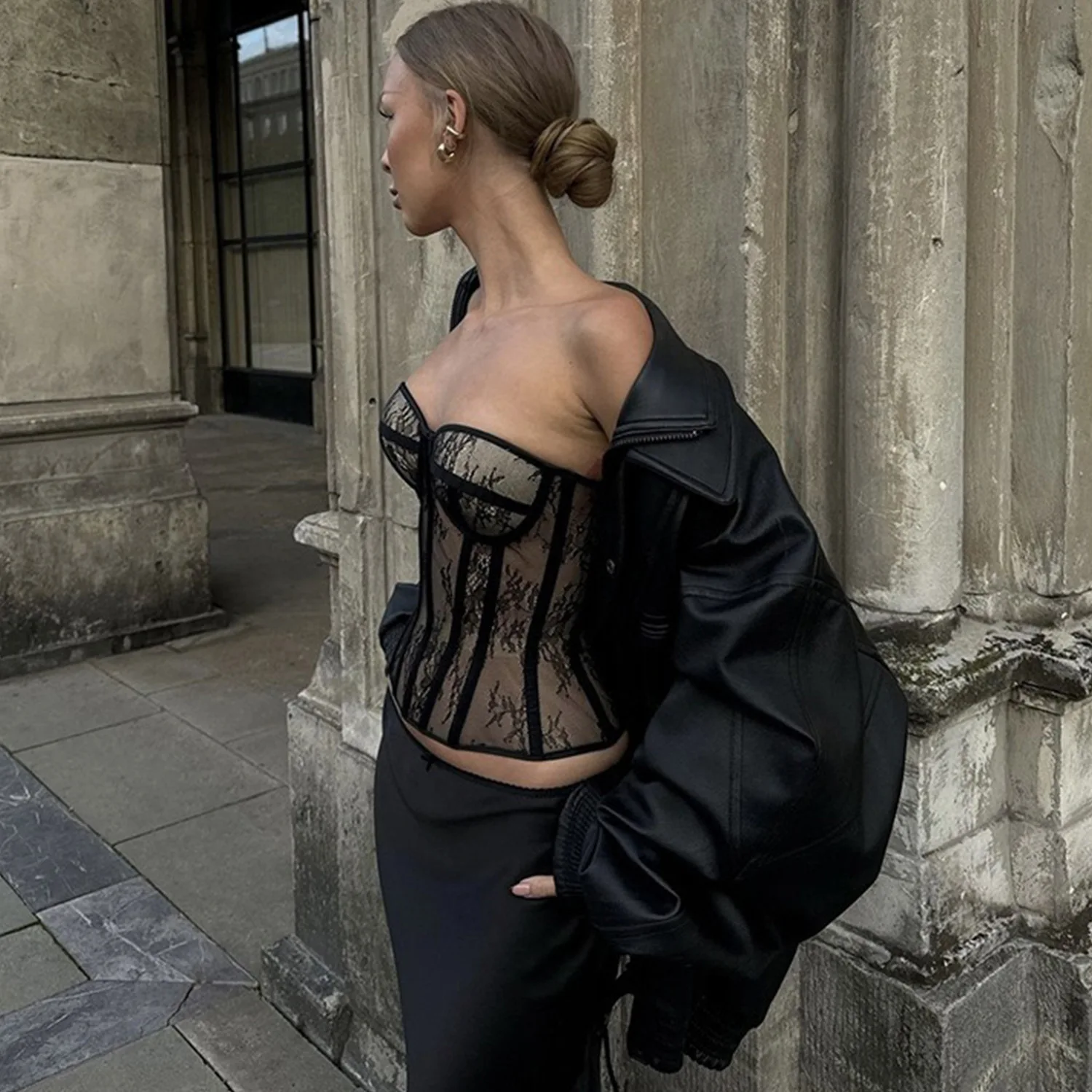 Steel Bone Lace Corset Top With Cups Sexy Sheer Bustier Tops for