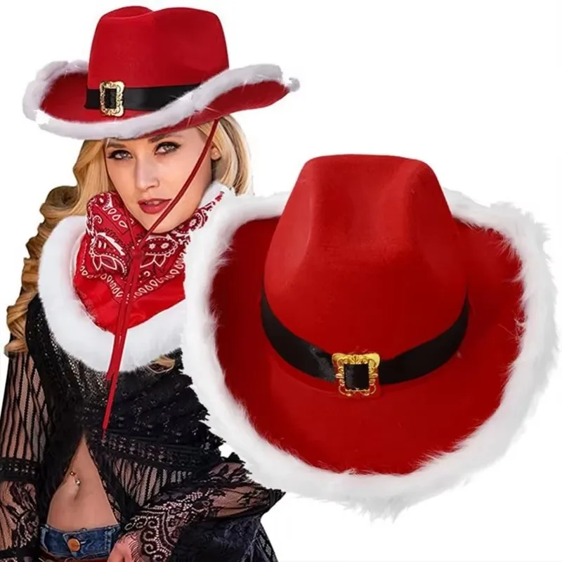 Christmas Party Cowboy Feather Hats Artificial Burrs Jazz Santa Hats Western Carnival Holiday Props Party Decorations