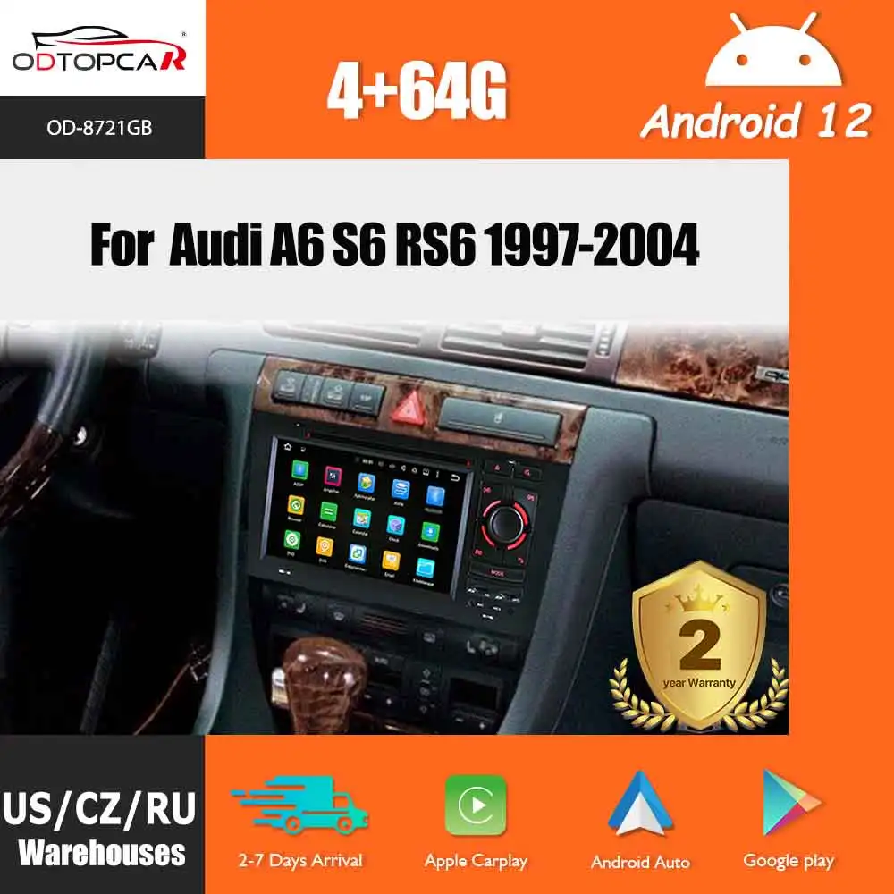 

Odtopcar 64GB Car Radio For Audi A6 C5 Android 12 7” Touch Screen 2 Din Stereo Wireless CarPlay Android Auto Fullscreen Mirror