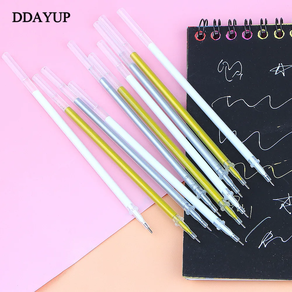 10Pcs 0.8mm White Gold Silver Gel Pen Refill Photo Album Pen Refills Stationery Office Learning Scrapbooking Pen Sketch Drawing 10pcs decorative flowers stickers material collage colorful crystal shadow plant literary gift base paper scrapbooking 20 9cm