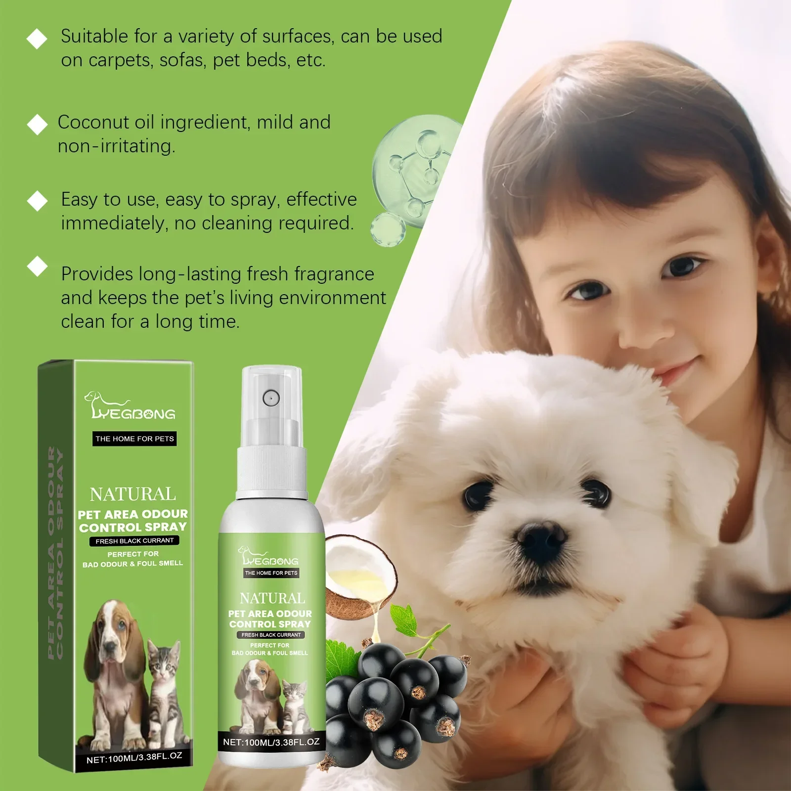 YEGBONG Pet Smell Spray, Indoor Pet Area Odor Cleaning and Fragrance Lasting Protection Fresh Spray