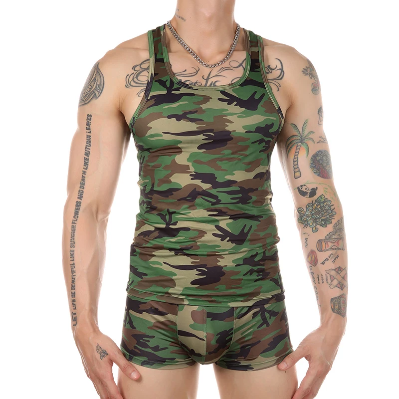 Mens Undershirts Boxer shorts Camouflage Underwear Tank Tops Underpants Tracksuits Wrestling Singlet Shirts Panties Sleepwear