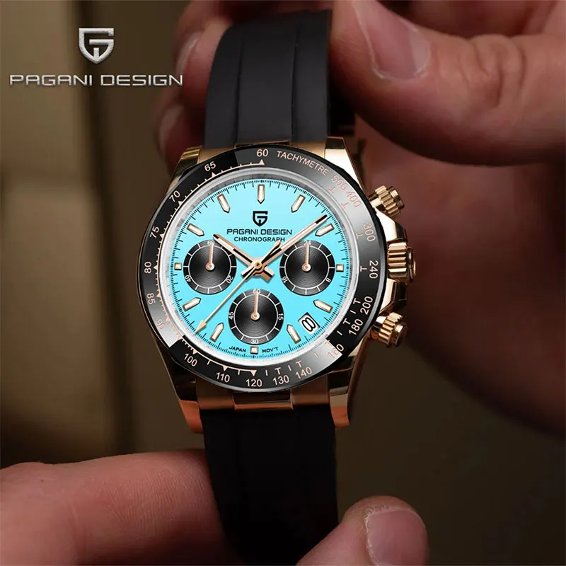 PAGRNE DESIGN Orologio Cronografo da Uomo Casual al Giappone Quarzo VK63 Moda Sportivo 100M impermeabile Elegante Regalo per Uomo (Weiß