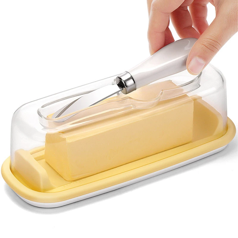 Butter Dish Lid Knife Square Cheese Storage Box Countertop Tray