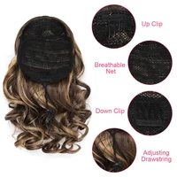 Extensions de queue de cheval synthétiques courtes bouclées avec cordon de serrage, Extensions de cheveux élégantes pour un usage quotidien, accessoires pour cheveux 3